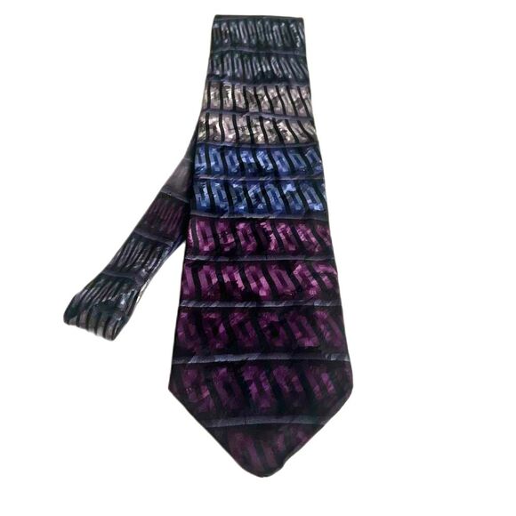 Vintage Haggar Collections Silk Necktie Tie Purple Blue Silver - Picture 1 of 6